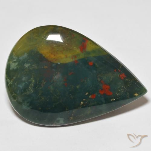 Pedra de Sangue verde e vermelho Natural 25.40ct, Formato de pêra, Opaco