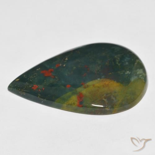 Pedra de Sangue verde e vermelho Natural 25.40ct, Formato de pêra, Opaco