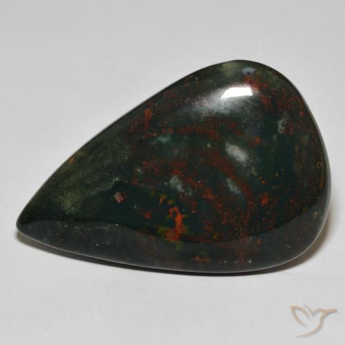 Pedra de Sangue Verde floresta Natural 46.99ct, Formato de pêra, Opaco