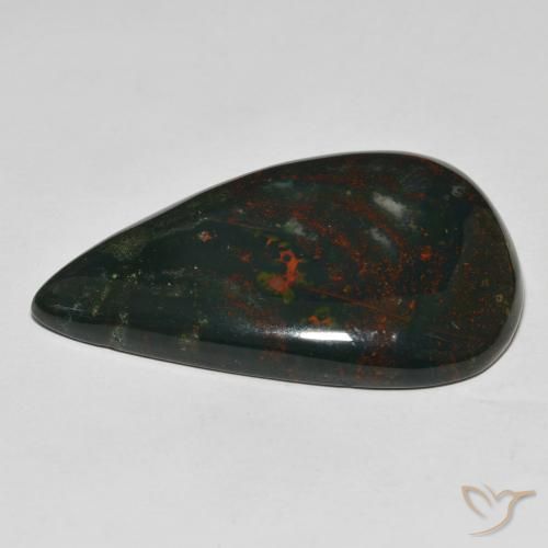 Pedra de Sangue Verde floresta Natural 46.99ct, Formato de pêra, Opaco