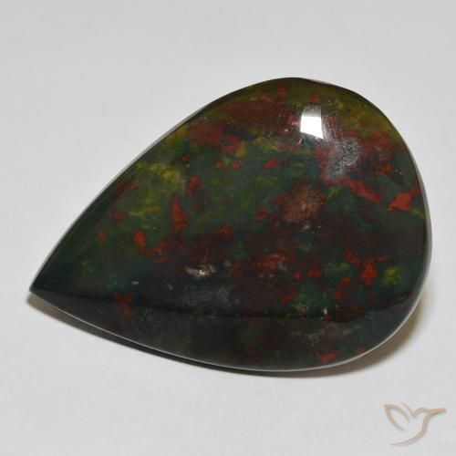 33.07ct Natural verde e vermelho Pedra de Sangue, Formato de pêra, Opaco