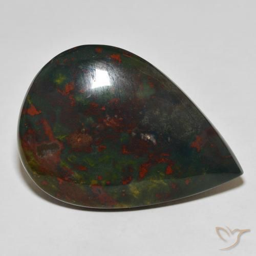 Pedra de Sangue verde e vermelho Natural 33.07ct, Formato de pêra, Opaco