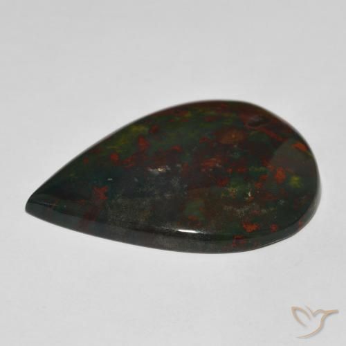 Pedra de Sangue verde e vermelho Natural 33.07ct, Formato de pêra, Opaco