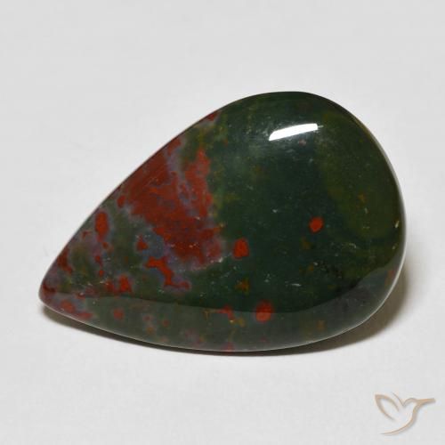 Pedra de sangue verde natural 22,06ct, formato de pêra, opaco