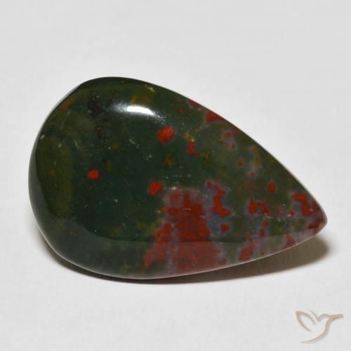 Pedra de sangue verde natural 22,06ct, formato de pêra, opaco