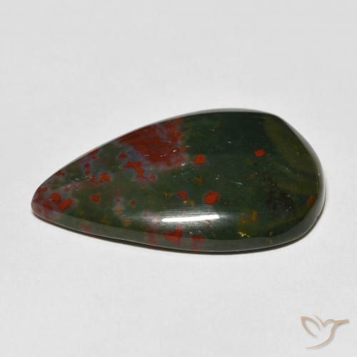 Pedra de sangue verde natural 22,06ct, formato de pêra, opaco