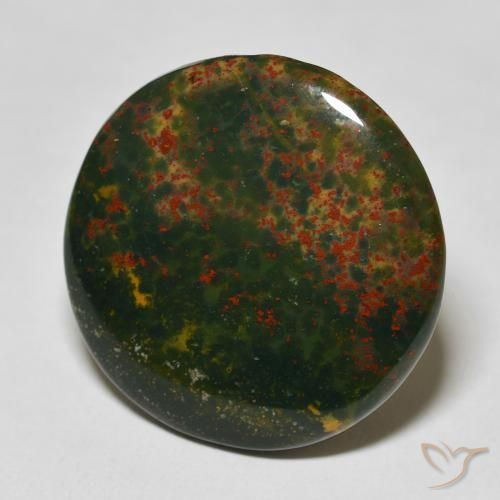 Pedra de Sangue verde e vermelho Natural 25.91ct, Corte Redondo, Opaco