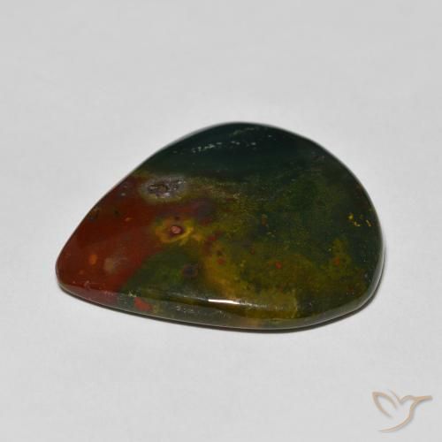 Pedra de Sangue Verde escuro Natural 38.95ct, Formato de pêra, Opaco