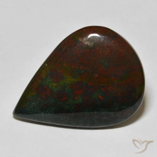 Pedra de Sangue verde e vermelho Natural 23.05ct, Formato de pêra, Opaco