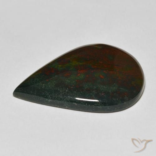 Pedra de Sangue verde e vermelho Natural 23.05ct, Formato de pêra, Opaco