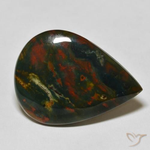 26.03ct Natural verde e vermelho Pedra de Sangue, Formato de pêra, Opaco