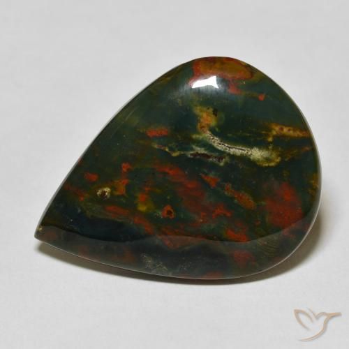 Pedra de Sangue verde e vermelho Natural 26.03ct, Formato de pêra, Opaco