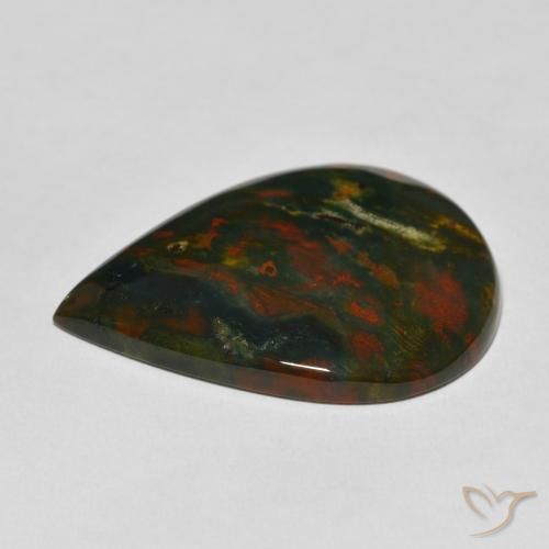 Pedra de Sangue verde e vermelho Natural 26.03ct, Formato de pêra, Opaco