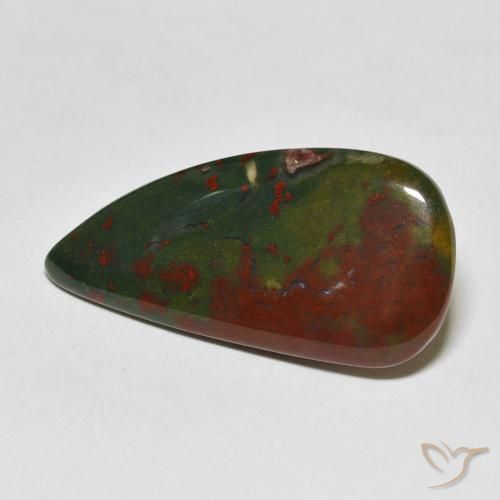 Pedra de Sangue verde e vermelho Natural 17.16ct, Formato de pêra, Opaco