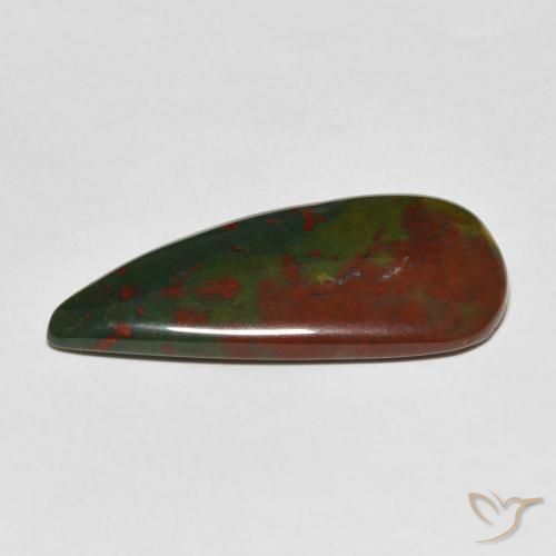 Pedra de Sangue verde e vermelho Natural 17.16ct, Formato de pêra, Opaco
