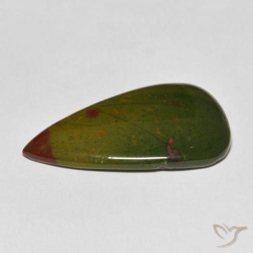 Pedra de Sangue verde e vermelho Natural 20.29ct, Formato de pêra, Opaco