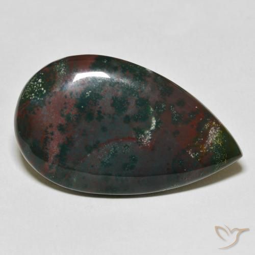 31.64ct Natural verde e vermelho Pedra de Sangue, Formato de pêra, Opaco