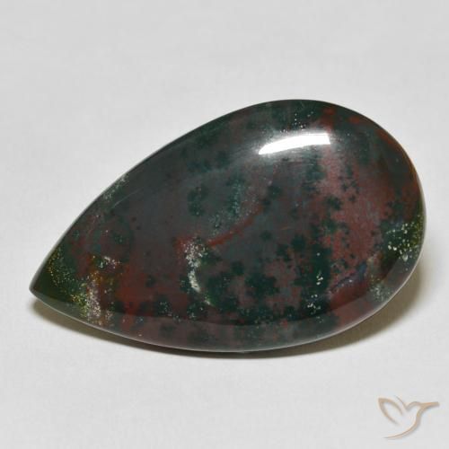 Pedra de Sangue verde e vermelho Natural 31.64ct, Formato de pêra, Opaco