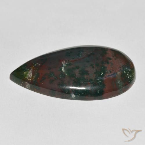 Pedra de Sangue verde e vermelho Natural 31.64ct, Formato de pêra, Opaco