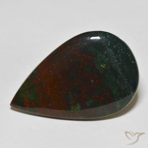 Pedra de Sangue verde e vermelho Natural 27.57ct, Formato de pêra, Opaco