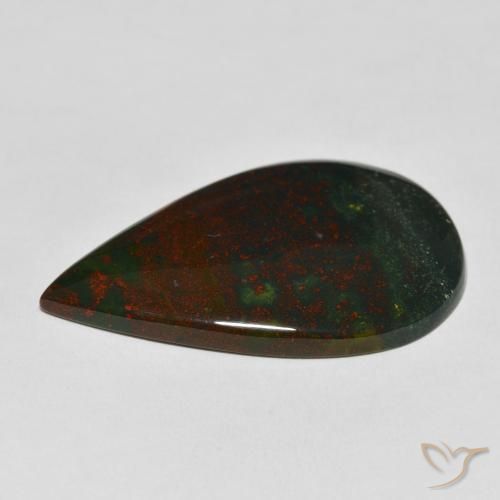Pedra de Sangue verde e vermelho Natural 27.57ct, Formato de pêra, Opaco