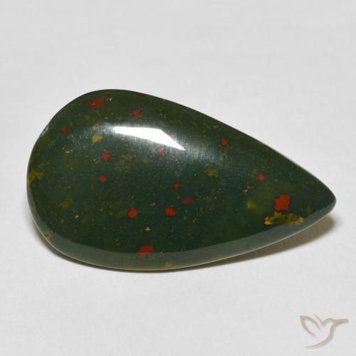 Pedra de Sangue verde e vermelho Natural 15.48ct, Formato de pêra, Opaco
