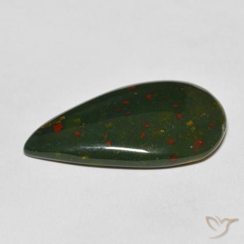 Pedra de Sangue verde e vermelho Natural 15.48ct, Formato de pêra, Opaco