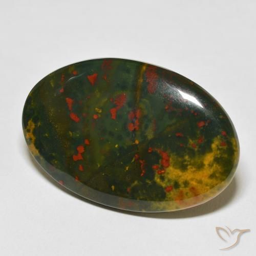 Pedra de Sangue verde e vermelho Natural 38.49ct, Corte Oval, Opaco