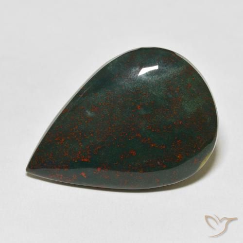Pedra de Sangue verde e vermelho Natural 25.50ct, Formato de pêra, Opaco