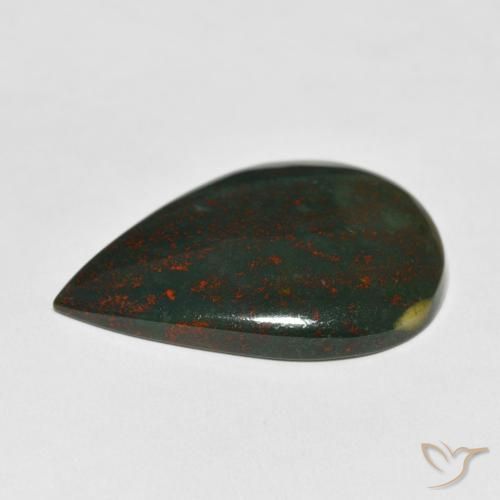 Pedra de Sangue verde e vermelho Natural 25.50ct, Formato de pêra, Opaco