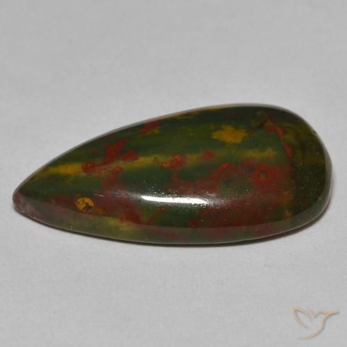 Pedra de Sangue verde e vermelho Natural 15.94ct, Formato de pêra, Opaco