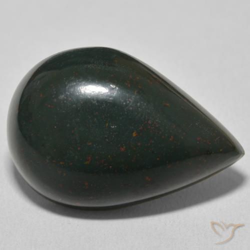 Pedra de Sangue verde e vermelho Natural 25.62ct, Formato de pêra, Opaco