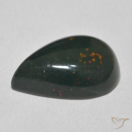 Pedra de Sangue verde escuro Natural 10.92ct, Formato de pêra, Opaco