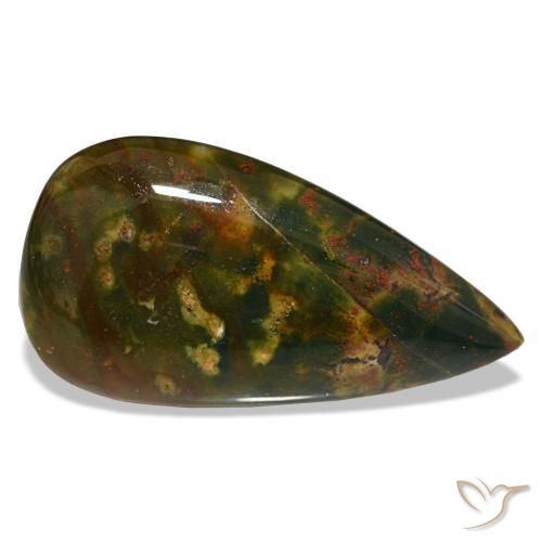 Pedra de sangue verde natural 12,81ct, formato de pêra, opaco