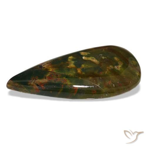 Pedra de sangue verde natural 12,81ct, formato de pêra, opaco
