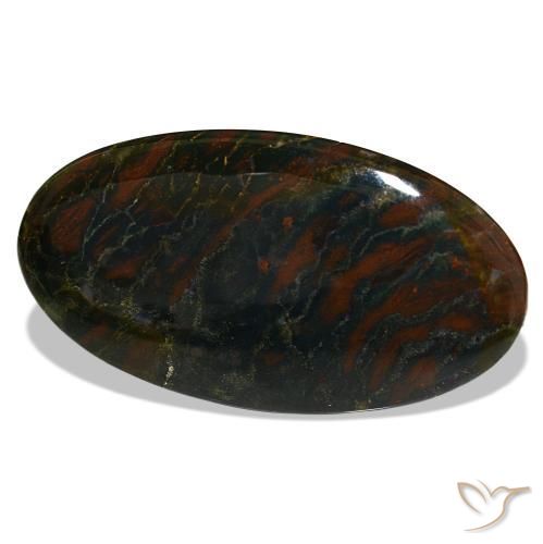 Pedra de sangue verde natural 29,47ct, corte oval, opaco