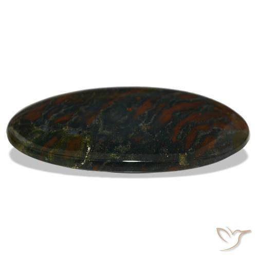 Pedra de sangue verde natural 29,47ct, corte oval, opaco