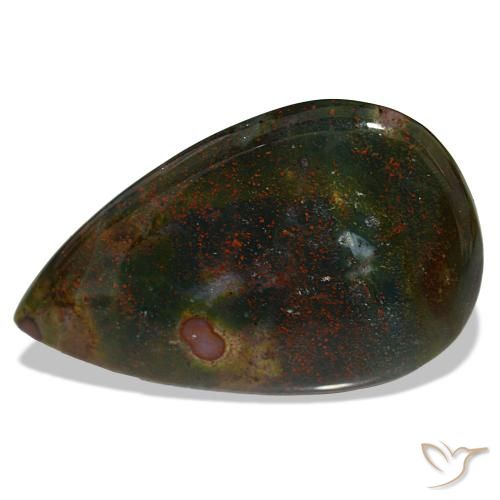 Pedra de sangue verde natural 30,24ct, formato de pêra, opaco