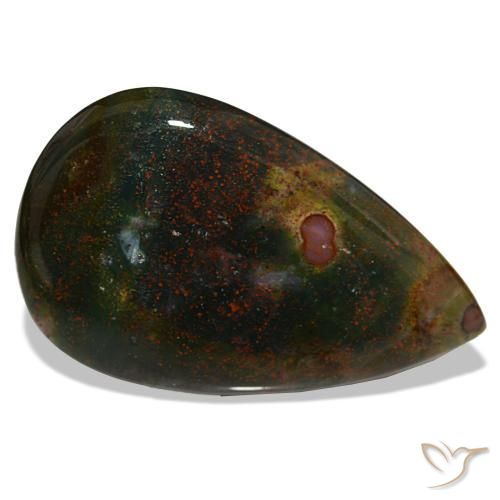Pedra de sangue verde natural 30,24ct, formato de pêra, opaco