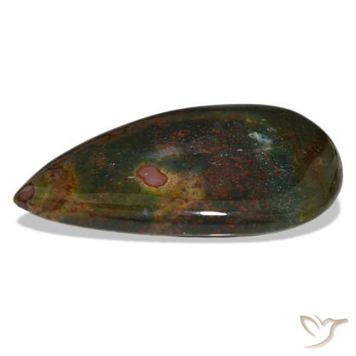 Pedra de sangue verde natural 30,24ct, formato de pêra, opaco