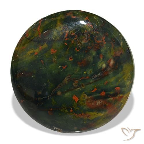 Pedra de sangue verde natural 22,49ct, corte redondo, opaco