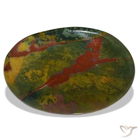Pedra de sangue verde natural 34,13ct, corte oval, opaco
