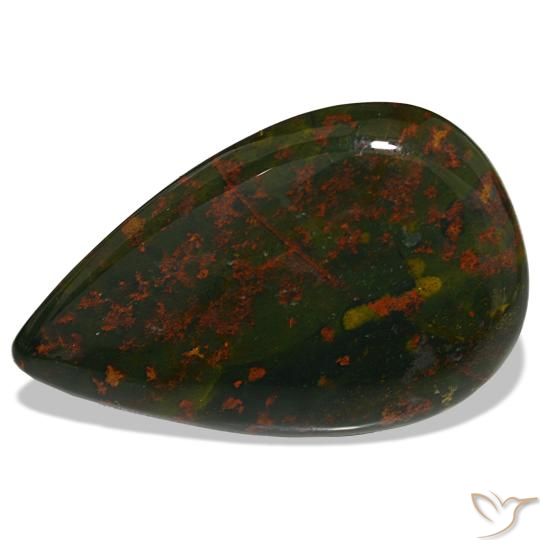 Pedra de sangue verde natural 32,00ct, formato de pêra, opaco