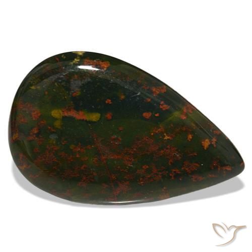Pedra de sangue verde natural 32,00ct, formato de pêra, opaco
