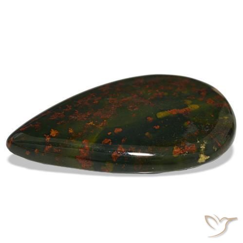 Pedra de sangue verde natural 32,00ct, formato de pêra, opaco