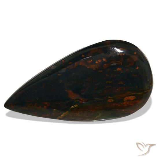 Pedra de sangue verde natural 37,50ct, formato de pêra, opaco