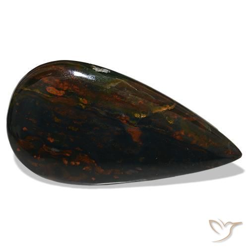 Pedra de sangue verde natural 37,50ct, formato de pêra, opaco