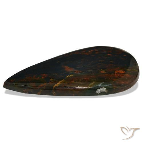 Pedra de sangue verde natural 37,50ct, formato de pêra, opaco