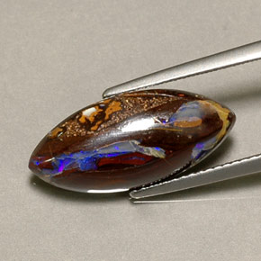 Opala boulder multicolorido natural 6,17ct, marquise, opaco