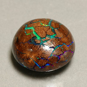 Opala boulder multicolorido natural 3,75ct, corte redondo, opaco